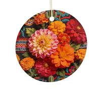 LZQPOEAS Mexican Flower Round Ceramic Pendant Hanging Festival Ornament, Personalized Double Sided Ceramic Home Decor, Lightweight Durable Hanging Ornament Gift for Home, Party, Women Men