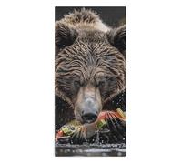 LZQPOEAS Microfiber Towel 13.8 X 28.7 Inch - Bear Eats Fish Towel Quick Dry Gym Towels Lightweight Washcloths Ultra Soft Absorbent Hand Towels for Gym Beach Camping Hiking