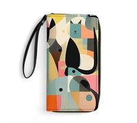 LZQPOEAS Mid-Century Modern Art Cat Clutch Wallet, Small Exquisite PU Leather Long Purse Gift for Friends, Zipper Coin Pocket with Patterns, Wristlet Bag for Daily Use