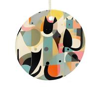 LZQPOEAS Mid-Century Modern Art Cat Round Ceramic Pendant Hanging Festival Ornament, Personalized Double Sided Ceramic Home Decor, Lightweight Durable Hanging Ornament Gift for Home, Party, Women Men