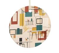 LZQPOEAS Mid Century Modern Round Ceramic Pendant Hanging Festival Ornament, Personalized Double Sided Ceramic Home Decor, Lightweight Durable Hanging Ornament Gift for Home, Party, Women Men