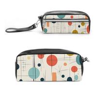 LZQPOEAS Modern Mid Century Pen Case Cosmetic Makeup Bag PU Leather Cosmetic Pencil Bags Small Soft Makeup Pouch with Zipper Waterproof Makeup Brush Holder for Women Men Office