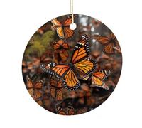 LZQPOEAS Monarch Butterflies Round Ceramic Pendant Hanging Festival Ornament, Personalized Double Sided Ceramic Home Decor, Lightweight Durable Hanging Ornament Gift for Home, Party, Women Men