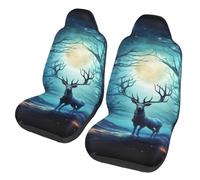 LZQPOEAS Moonlight Deer Car Seat Covers Set 2 Pieces Universal Seat Covers for Cars Front Seats Protector Elastic Bucket Auto Seat Cushion Covers Funny Car Interior Covers
