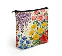 LZQPOEAS Multi-Color Floral Makeup Bag Cute Zippered Cosmetic Pouch Travel Toiletry Organizer Waterproof Cosmetic Pouch Portable Toiletry Pouch Gift for Mom Teacher Friends