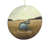LZQPOEAS Music Drum in Field Round Ceramic Pendant Hanging Festival Ornament, Personalized Double Sided Ceramic Home Decor, Lightweight Durable Hanging Ornament Gift for Home, Party, Women Men