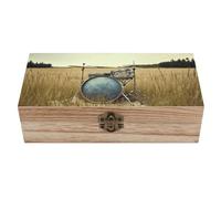 LZQPOEAS Music Drum in Field Wooden Storage Box Small Decorative Box with Hinged Lid Handmade Elegant Keepsake Storage Box for Jewelry, Photos, Trinkets, Letter Gifts, Small Heirlooms