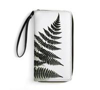 LZQPOEAS Natural Plant Silhouette Fern Leaf Clutch Wallet, Small Exquisite PU Leather Long Purse Gift for Friends, Zipper Coin Pocket with Patterns, Wristlet Bag for Daily Use