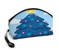 LZQPOEAS Navy Blue-christmas Tree Makeup Bag Large Capacity Travel Cosmetic Bag for Women, Waterproof PU Leather, Flat Open Portable Toiletry Bag for Skincare Travel Essentials