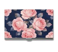 LZQPOEAS Navy Blue With Pink Business Card Holder, Personalized Metal Name Card Case, Portable Pocket Card Organizer with Buckle Closure, Professional Business Card Container for Office