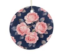 LZQPOEAS Navy Blue With Pink Round Ceramic Pendant Hanging Festival Ornament, Personalized Double Sided Ceramic Home Decor, Lightweight Durable Hanging Ornament Gift for Home, Party, Women Men