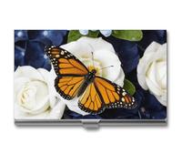 LZQPOEAS Navy Floral Flowers Business Card Holder, Personalized Metal Name Card Case, Portable Pocket Card Organizer with Buckle Closure, Professional Business Card Container for Office