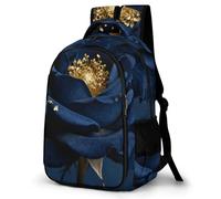 LZQPOEAS Navy Rose Backpack for Travel Double-Layer Design Leak-Proof Lightweight Portable Travel Bag Water Resistant Rucksack For Men Women Bookbag