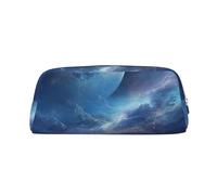 LZQPOEAS Nebula and Moon Pencil Case Leather Pen Bag Travel Makeup Bag Zipper Organizer Bag for Women Men