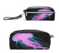 LZQPOEAS Neon Jelly Pen Case Cosmetic Makeup Bag PU Leather Cosmetic Pencil Bags Small Soft Makeup Pouch with Zipper Waterproof Makeup Brush Holder for Women Men Office