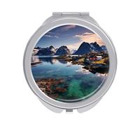 LZQPOEAS Norway Islands Compact Mirror, Double-Sided Folding Makeup Mirror, Durable Metal Travel Pocket Mirror for Purse, Portable Round Touch-Up Mirror for Table Gifts and Everyday Use