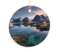 LZQPOEAS Norway Islands Round Ceramic Pendant Hanging Festival Ornament, Personalized Double Sided Ceramic Home Decor, Lightweight Durable Hanging Ornament Gift for Home, Party, Women Men