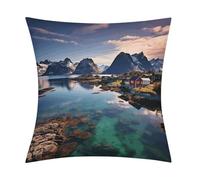 LZQPOEAS Norway Islands Throw Pillow Covers, Waterproof Faux Linen Pillow Cases with Invisible Zipper, Decorative Square Cushion Covers for Sofa Couch Living Room Bedroom 18x18 Inch