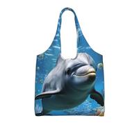 LZQPOEAS Ocean Dolphin Looking at You Canvas Tote Bag for Women Men Reusable Grocery Bags Foldable Lightweight Shopping Bags Large Canvas Bags with Handles Computer Shoulder Bag