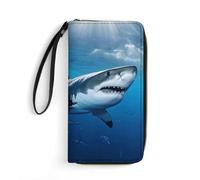 LZQPOEAS Ocean Sea Animal Shark Clutch Wallet, Small Exquisite PU Leather Long Purse Gift for Friends, Zipper Coin Pocket with Patterns, Wristlet Bag for Daily Use