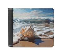 LZQPOEAS Ocean Sea Wave Seashell Wallet Extra Capacity Slim Bifold Wallet with Multiple Card Slots Men's Leather Wallets Travel Billfold