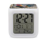 LZQPOEAS Old Rooster Illustration Alarm Clock Desk Clock with 7 Color Changing Night Light Digital Clocks with Temperature Display Sleep Training and Sound Machine for Heavy Sleeper