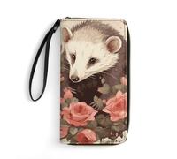 LZQPOEAS Opossum And Roses Clutch Wallet, Small Exquisite PU Leather Long Purse Gift for Friends, Zipper Coin Pocket with Patterns, Wristlet Bag for Daily Use