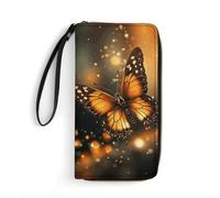 LZQPOEAS Orange Butterfly Clutch Wallet, Small Exquisite PU Leather Long Purse Gift for Friends, Zipper Coin Pocket with Patterns, Wristlet Bag for Daily Use