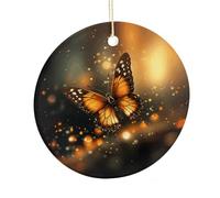 LZQPOEAS Orange Butterfly Round Ceramic Pendant Hanging Festival Ornament, Personalized Double Sided Ceramic Home Decor, Lightweight Durable Hanging Ornament Gift for Home, Party, Women Men