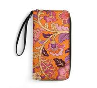 LZQPOEAS Orange Flame Gilded Clutch Wallet, Small Exquisite PU Leather Long Purse Gift for Friends, Zipper Coin Pocket with Patterns, Wristlet Bag for Daily Use