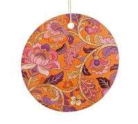 LZQPOEAS Orange Flame Gilded Round Ceramic Pendant Hanging Festival Ornament, Personalized Double Sided Ceramic Home Decor, Lightweight Durable Hanging Ornament Gift for Home, Party, Women Men