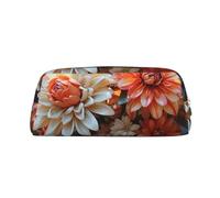 LZQPOEAS Orange Flowers Pencil Case Leather Pen Bag Travel Makeup Bag Zipper Organizer Bag for Women Men