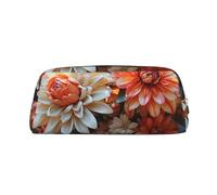 LZQPOEAS Orange Flowers Pencil Case Leather Pen Bag Travel Makeup Bag Zipper Organizer Bag for Women Men