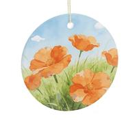 LZQPOEAS Orange Flowers Round Ceramic Pendant Hanging Festival Ornament, Personalized Double Sided Ceramic Home Decor, Lightweight Durable Hanging Ornament Gift for Home, Party, Women Men