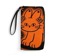 LZQPOEAS Orange Graffiti Clutch Wallet, Small Exquisite PU Leather Long Purse Gift for Friends, Zipper Coin Pocket with Patterns, Wristlet Bag for Daily Use