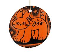 LZQPOEAS Orange Graffiti Round Ceramic Pendant Hanging Festival Ornament, Personalized Double Sided Ceramic Home Decor, Lightweight Durable Hanging Ornament Gift for Home, Party, Women Men