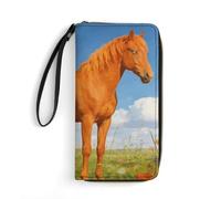 LZQPOEAS Orange Horse Clutch Wallet, Small Exquisite PU Leather Long Purse Gift for Friends, Zipper Coin Pocket with Patterns, Wristlet Bag for Daily Use