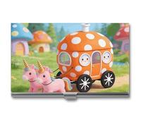 LZQPOEAS Orange Polka Dot Carriage Business Card Holder, Personalized Metal Name Card Case, Portable Pocket Card Organizer with Buckle Closure, Professional Business Card Container for Office