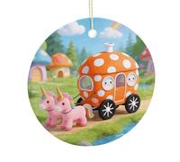 LZQPOEAS Orange Polka Dot Carriage Round Ceramic Pendant Hanging Festival Ornament, Personalized Double Sided Ceramic Home Decor, Lightweight Durable Hanging Ornament Gift for Home, Party, Women Men