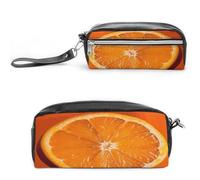 LZQPOEAS Orange Slice Pen Case Cosmetic Makeup Bag PU Leather Cosmetic Pencil Bags Small Soft Makeup Pouch with Zipper Waterproof Makeup Brush Holder for Women Men Office