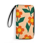 LZQPOEAS Orange Small Floral Patterns Clutch Wallet, Small Exquisite PU Leather Long Purse Gift for Friends, Zipper Coin Pocket with Patterns, Wristlet Bag for Daily Use
