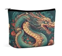LZQPOEAS Oriental Dragon Pattern Makeup Bag Large Capacity Leather Cosmetic Bags Portable Travel Toiletry Bag Personalized Aesthetic Make Up Bag Versatile Zipper Makeup Pouch for Women