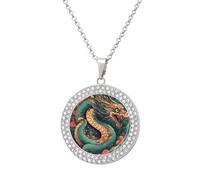 LZQPOEAS Oriental Dragon Pattern Necklace Round Coin Pendant Necklaces Charm Round Pendant Initial Necklaces Fashion Jewelry Silver-style