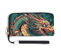 LZQPOEAS Oriental Dragon Pattern Wallets Large Capacity Credit Card Holder Around Clutch Wallet Leather Wristlet Wallet Womens Zipper Wallets Travel Long Purse