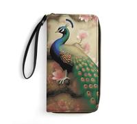 LZQPOEAS Oriental Peacock on Flower Tree Clutch Wallet, Small Exquisite PU Leather Long Purse Gift for Friends, Zipper Coin Pocket with Patterns, Wristlet Bag for Daily Use