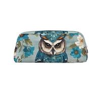 LZQPOEAS Owl Spring Flowers Turquoise Pencil Case Leather Pen Bag Travel Makeup Bag Zipper Organizer Bag for Women Men