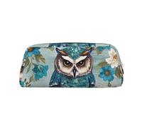LZQPOEAS Owl Spring Flowers Turquoise Pencil Case Leather Pen Bag Travel Makeup Bag Zipper Organizer Bag for Women Men