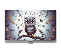 LZQPOEAS Owl Tree Branches Business Card Holder, Personalized Metal Name Card Case, Portable Pocket Card Organizer with Buckle Closure, Professional Business Card Container for Office