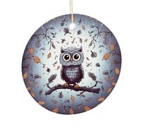 LZQPOEAS Owl Tree Branches Round Ceramic Pendant Hanging Festival Ornament, Personalized Double Sided Ceramic Home Decor, Lightweight Durable Hanging Ornament Gift for Home, Party, Women Men