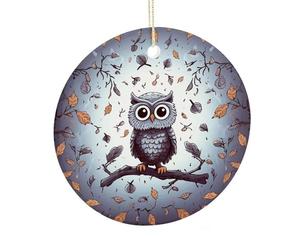 LZQPOEAS Owl Tree Branches Round Ceramic Pendant Hanging Festival Ornament, Personalized Double Sided Ceramic Home Decor, Lightweight Durable Hanging Ornament Gift for Home, Party, Women Men